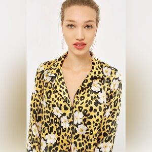 Topshop Yellow and Black Floral Leopard Blouse